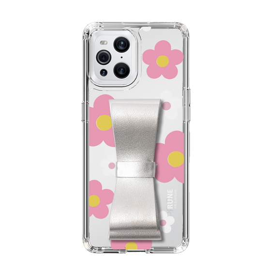 Slim Protection Case - STAND & RING RIBBON Silver［ Rune Naito - RUNE Flower - Pink ］
