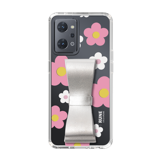Slim Protection Case - STAND & RING RIBBON Silver［ Rune Naito - RUNE Flower - Pink ］