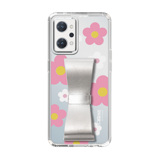 Slim Protection Case - STAND & RING RIBBON Silver［ Rune Naito - RUNE Flower - Pink ］