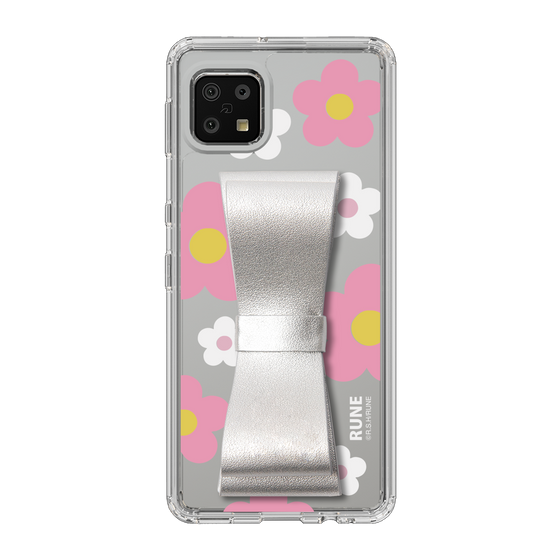 Slim Protection Case - STAND & RING RIBBON Silver［ Rune Naito - RUNE Flower - Pink ］