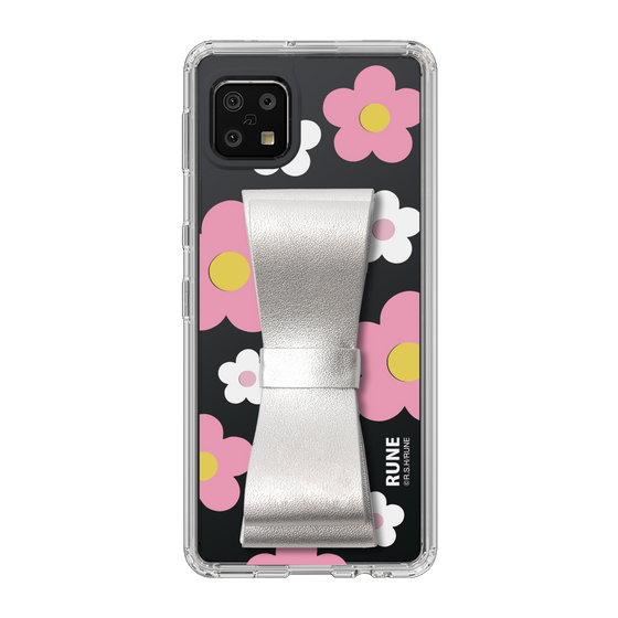 Slim Protection Case - STAND & RING RIBBON Silver［ Rune Naito - RUNE Flower - Pink ］