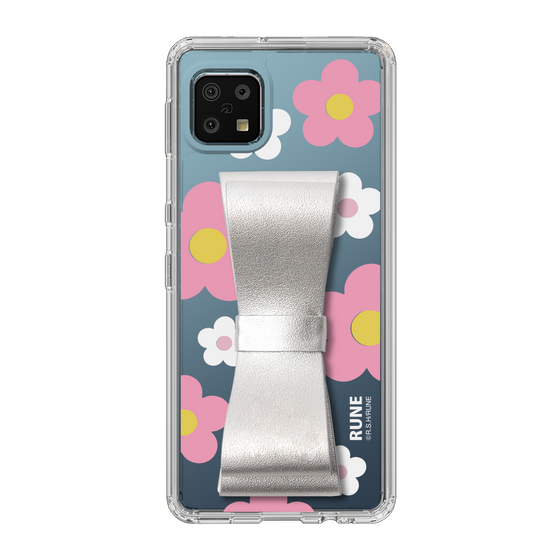 Slim Protection Case - STAND & RING RIBBON Silver［ Rune Naito - RUNE Flower - Pink ］