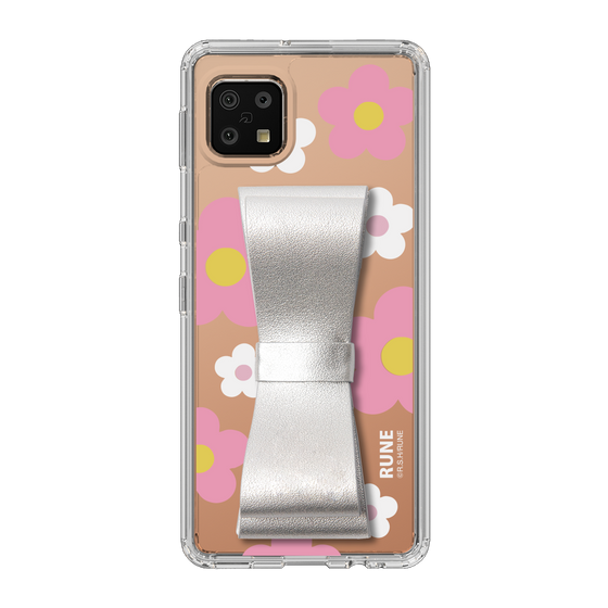 Slim Protection Case - STAND & RING RIBBON Silver［ Rune Naito - RUNE Flower - Pink ］