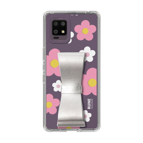 Slim Protection Case - STAND & RING RIBBON Silver［ Rune Naito - RUNE Flower - Pink ］