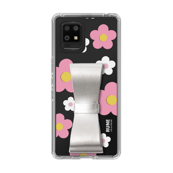 Slim Protection Case - STAND & RING RIBBON Silver［ Rune Naito - RUNE Flower - Pink ］