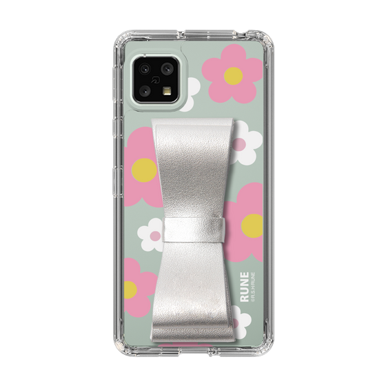 Slim Protection Case - STAND & RING RIBBON Silver［ Rune Naito - RUNE Flower - Pink ］