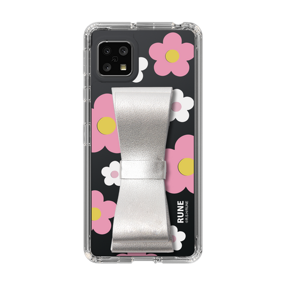 Slim Protection Case - STAND & RING RIBBON Silver［ Rune Naito - RUNE Flower - Pink ］