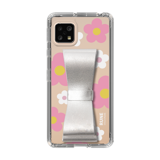 Slim Protection Case - STAND & RING RIBBON Silver［ Rune Naito - RUNE Flower - Pink ］