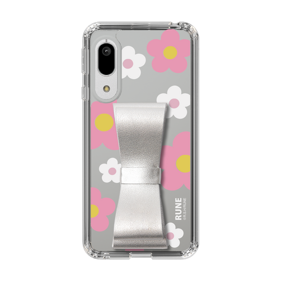 Slim Protection Case - STAND & RING RIBBON Silver［ Rune Naito - RUNE Flower - Pink ］