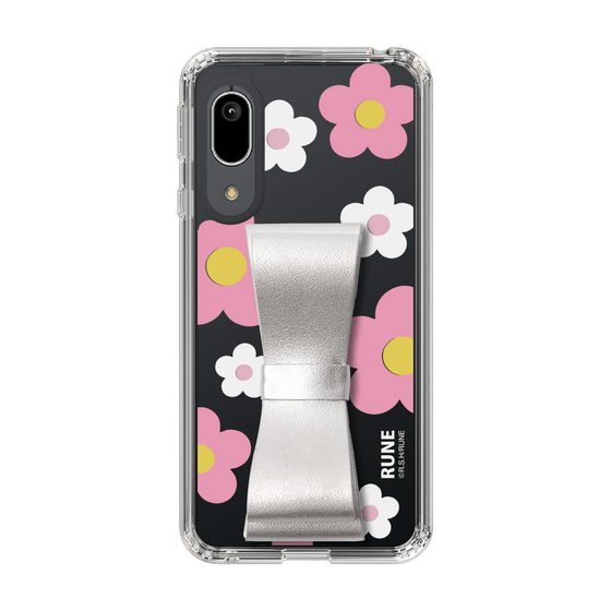 Slim Protection Case - STAND & RING RIBBON Silver［ Rune Naito - RUNE Flower - Pink ］