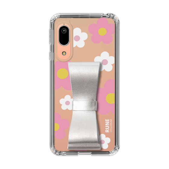 Slim Protection Case - STAND & RING RIBBON Silver［ Rune Naito - RUNE Flower - Pink ］