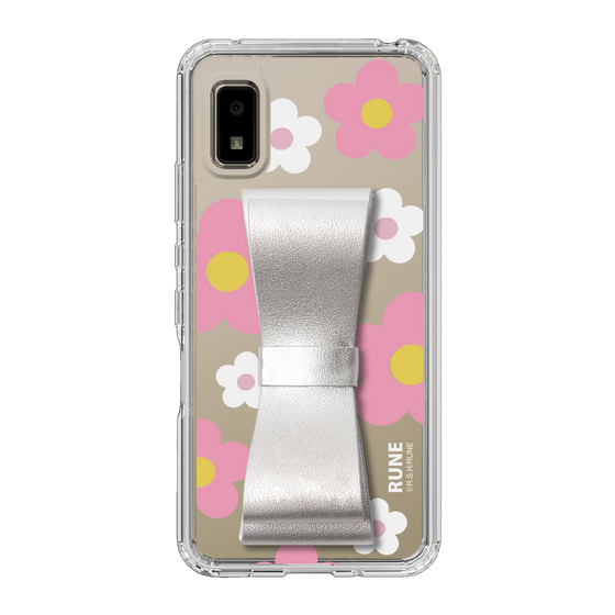 Slim Protection Case - STAND & RING RIBBON Silver［ Rune Naito - RUNE Flower - Pink ］