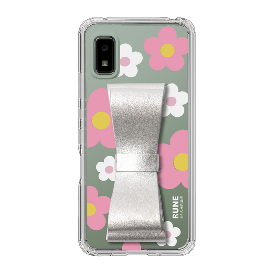 Slim Protection Case - STAND & RING RIBBON Silver［ Rune Naito - RUNE Flower - Pink ］
