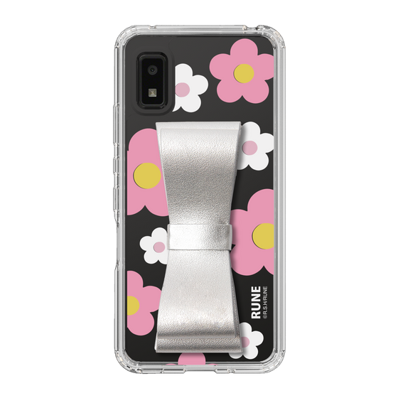 Slim Protection Case - STAND & RING RIBBON Silver［ Rune Naito - RUNE Flower - Pink ］