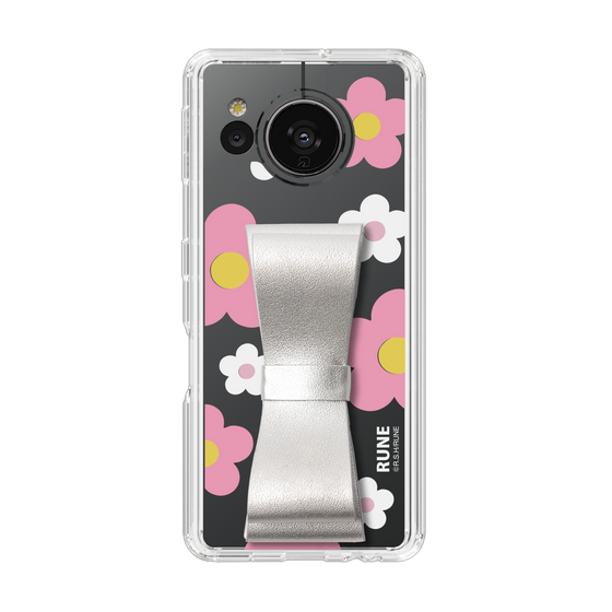 Slim Protection Case - STAND & RING RIBBON Silver［ Rune Naito - RUNE Flower - Pink ］