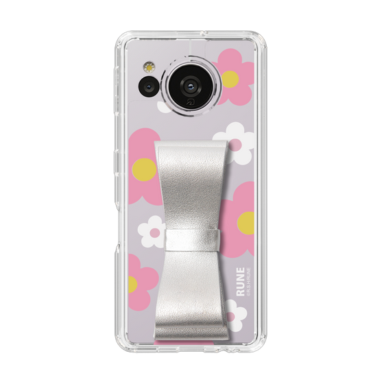 Slim Protection Case - STAND & RING RIBBON Silver［ Rune Naito - RUNE Flower - Pink ］