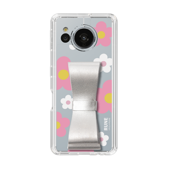 Slim Protection Case - STAND & RING RIBBON Silver［ Rune Naito - RUNE Flower - Pink ］