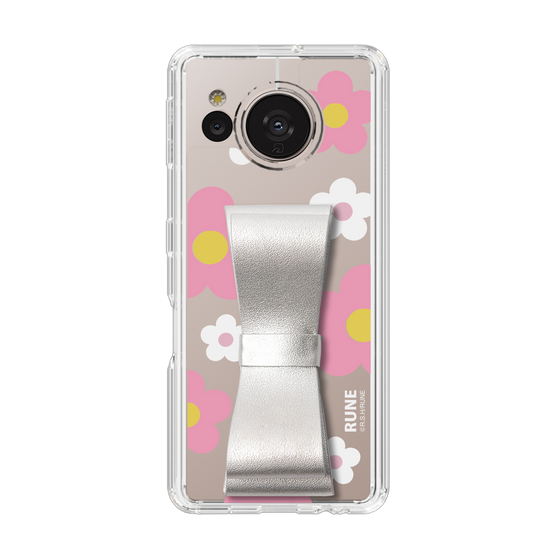 Slim Protection Case - STAND & RING RIBBON Silver［ Rune Naito - RUNE Flower - Pink ］