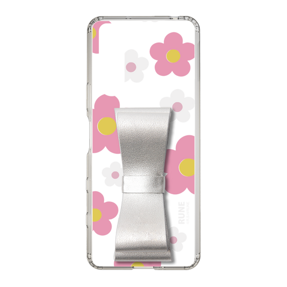 Slim Protection Case - STAND & RING RIBBON Silver［ Rune Naito - RUNE Flower - Pink ］