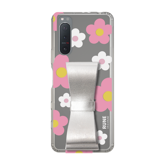 Slim Protection Case - STAND & RING RIBBON Silver［ Rune Naito - RUNE Flower - Pink ］