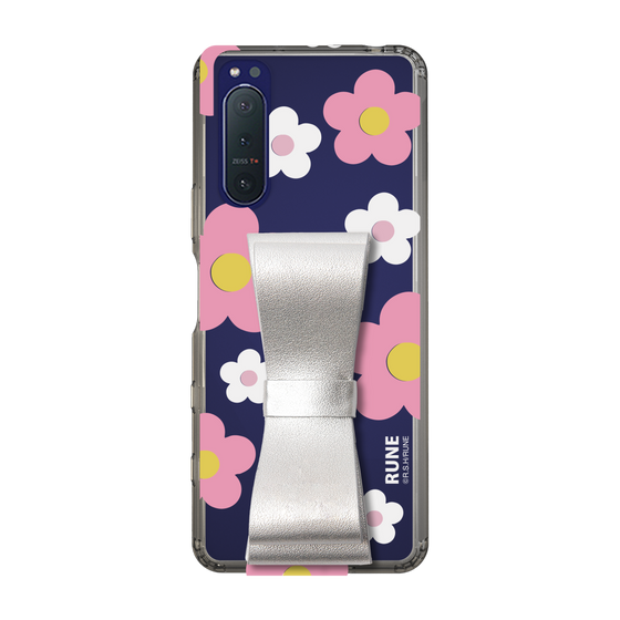 Slim Protection Case - STAND & RING RIBBON Silver［ Rune Naito - RUNE Flower - Pink ］