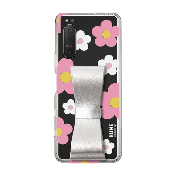 Slim Protection Case - STAND & RING RIBBON Silver［ Rune Naito - RUNE Flower - Pink ］