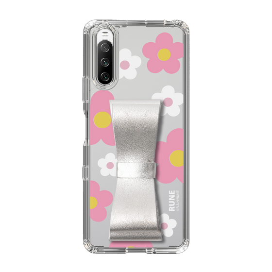 Slim Protection Case - STAND & RING RIBBON Silver［ Rune Naito - RUNE Flower - Pink ］