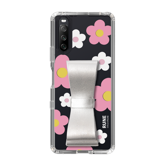 Slim Protection Case - STAND & RING RIBBON Silver［ Rune Naito - RUNE Flower - Pink ］