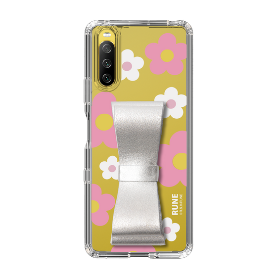 Slim Protection Case - STAND & RING RIBBON Silver［ Rune Naito - RUNE Flower - Pink ］