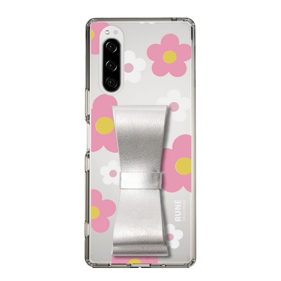 Slim Protection Case - STAND & RING RIBBON Silver［ Rune Naito - RUNE Flower - Pink ］