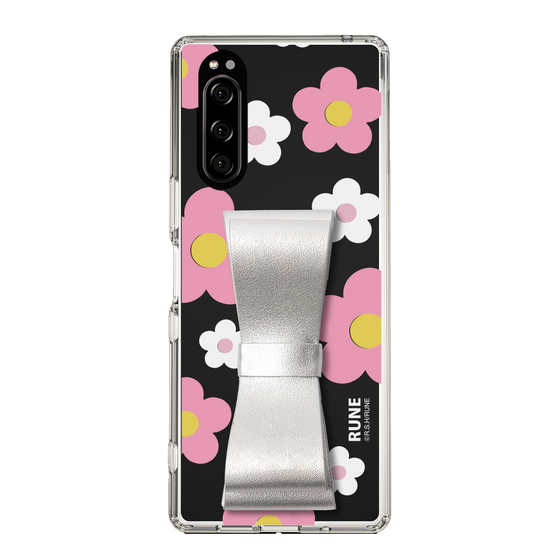 Slim Protection Case - STAND & RING RIBBON Silver［ Rune Naito - RUNE Flower - Pink ］