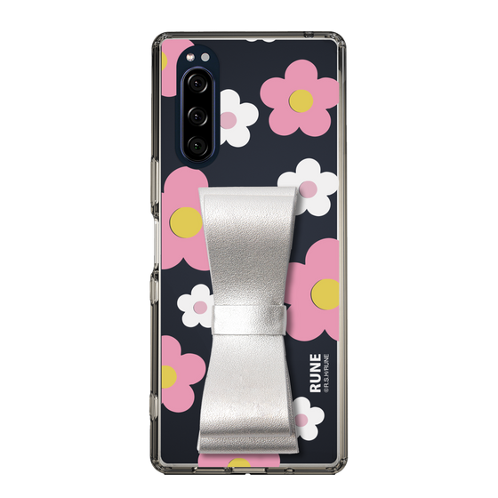 Slim Protection Case - STAND & RING RIBBON Silver［ Rune Naito - RUNE Flower - Pink ］