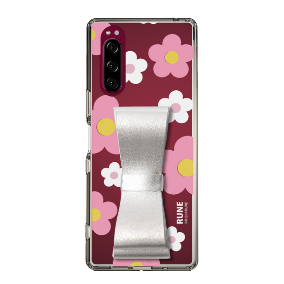 Slim Protection Case - STAND & RING RIBBON Silver［ Rune Naito - RUNE Flower - Pink ］