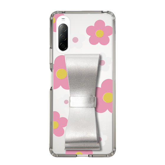 Slim Protection Case - STAND & RING RIBBON Silver［ Rune Naito - RUNE Flower - Pink ］