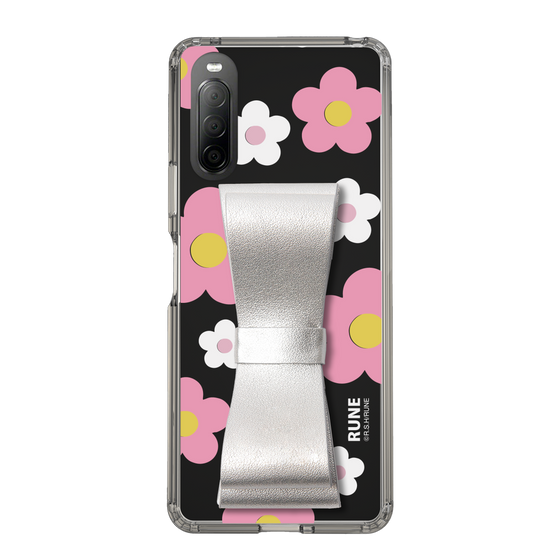 Slim Protection Case - STAND & RING RIBBON Silver［ Rune Naito - RUNE Flower - Pink ］