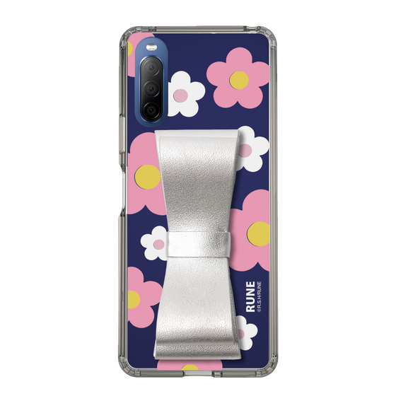 Slim Protection Case - STAND & RING RIBBON Silver［ Rune Naito - RUNE Flower - Pink ］