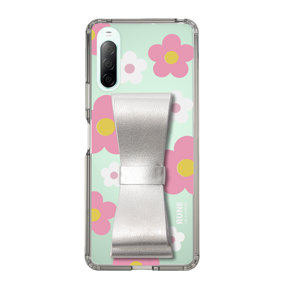 Slim Protection Case - STAND & RING RIBBON Silver［ Rune Naito - RUNE Flower - Pink ］
