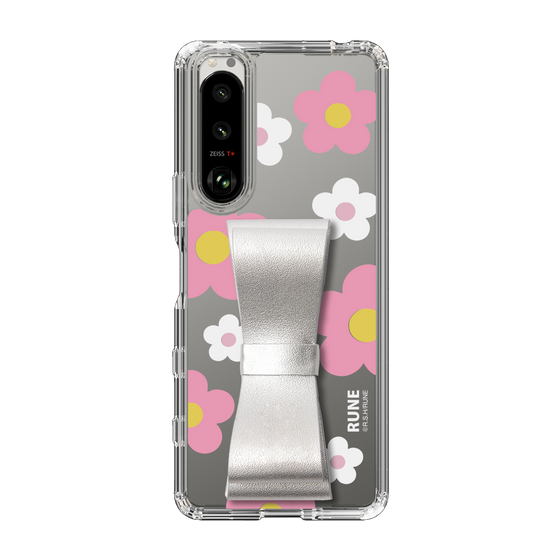 Slim Protection Case - STAND & RING RIBBON Silver［ Rune Naito - RUNE Flower - Pink ］