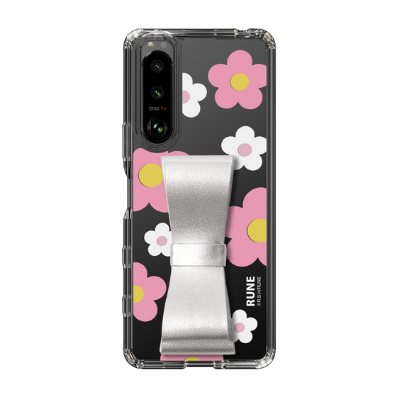 Slim Protection Case - STAND & RING RIBBON Silver［ Rune Naito - RUNE Flower - Pink ］