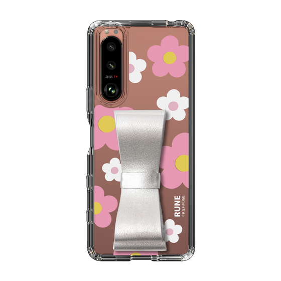 Slim Protection Case - STAND & RING RIBBON Silver［ Rune Naito - RUNE Flower - Pink ］