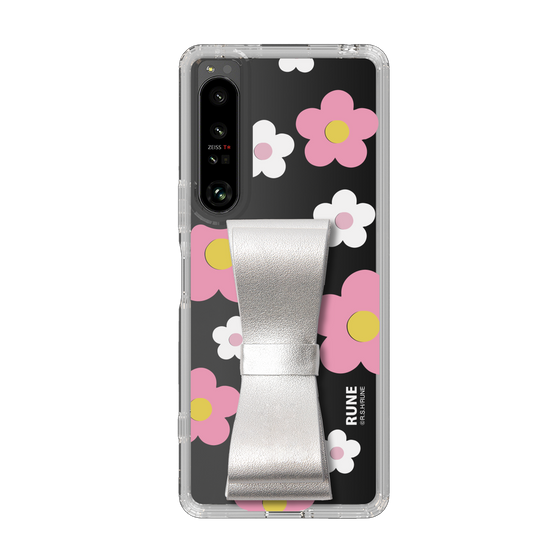 Slim Protection Case - STAND & RING RIBBON Silver［ Rune Naito - RUNE Flower - Pink ］