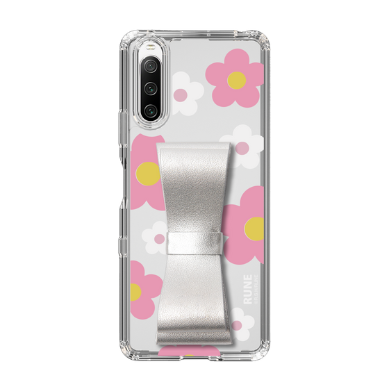 Slim Protection Case - STAND & RING RIBBON Silver［ Rune Naito - RUNE Flower - Pink ］