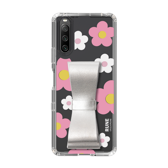 Slim Protection Case - STAND & RING RIBBON Silver［ Rune Naito - RUNE Flower - Pink ］