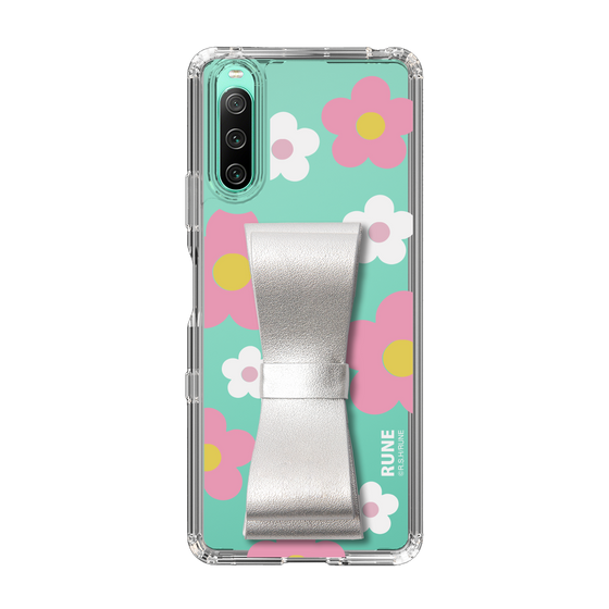 Slim Protection Case - STAND & RING RIBBON Silver［ Rune Naito - RUNE Flower - Pink ］