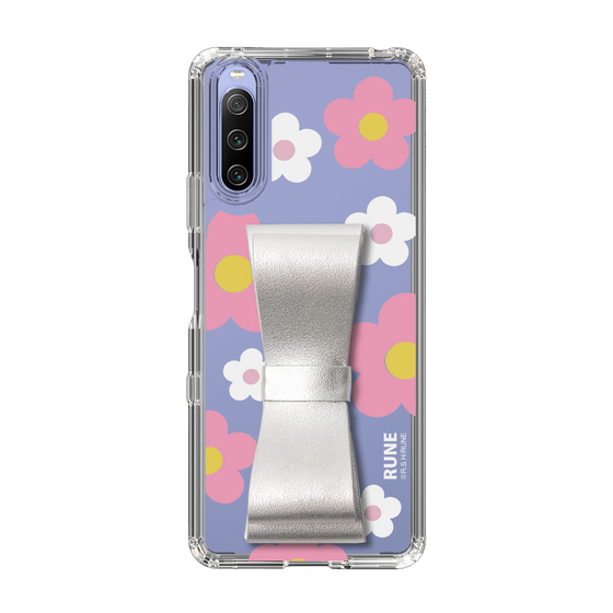 Slim Protection Case - STAND & RING RIBBON Silver［ Rune Naito - RUNE Flower - Pink ］