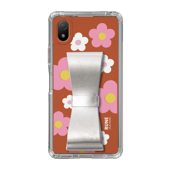 Slim Protection Case - STAND & RING RIBBON Silver［ Rune Naito - RUNE Flower - Pink ］