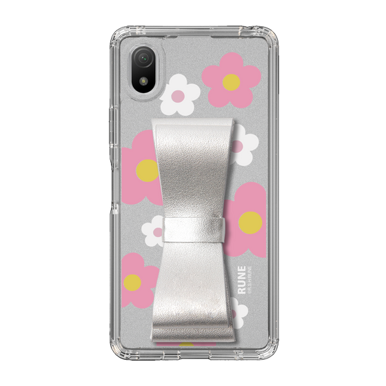 Slim Protection Case - STAND & RING RIBBON Silver［ Rune Naito - RUNE Flower - Pink ］