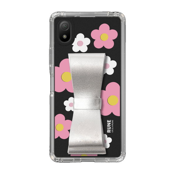 Slim Protection Case - STAND & RING RIBBON Silver［ Rune Naito - RUNE Flower - Pink ］