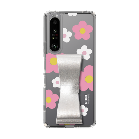Slim Protection Case - STAND & RING RIBBON Silver［ Rune Naito - RUNE Flower - Pink ］