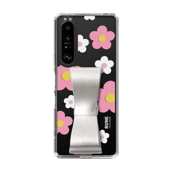Slim Protection Case - STAND & RING RIBBON Silver［ Rune Naito - RUNE Flower - Pink ］